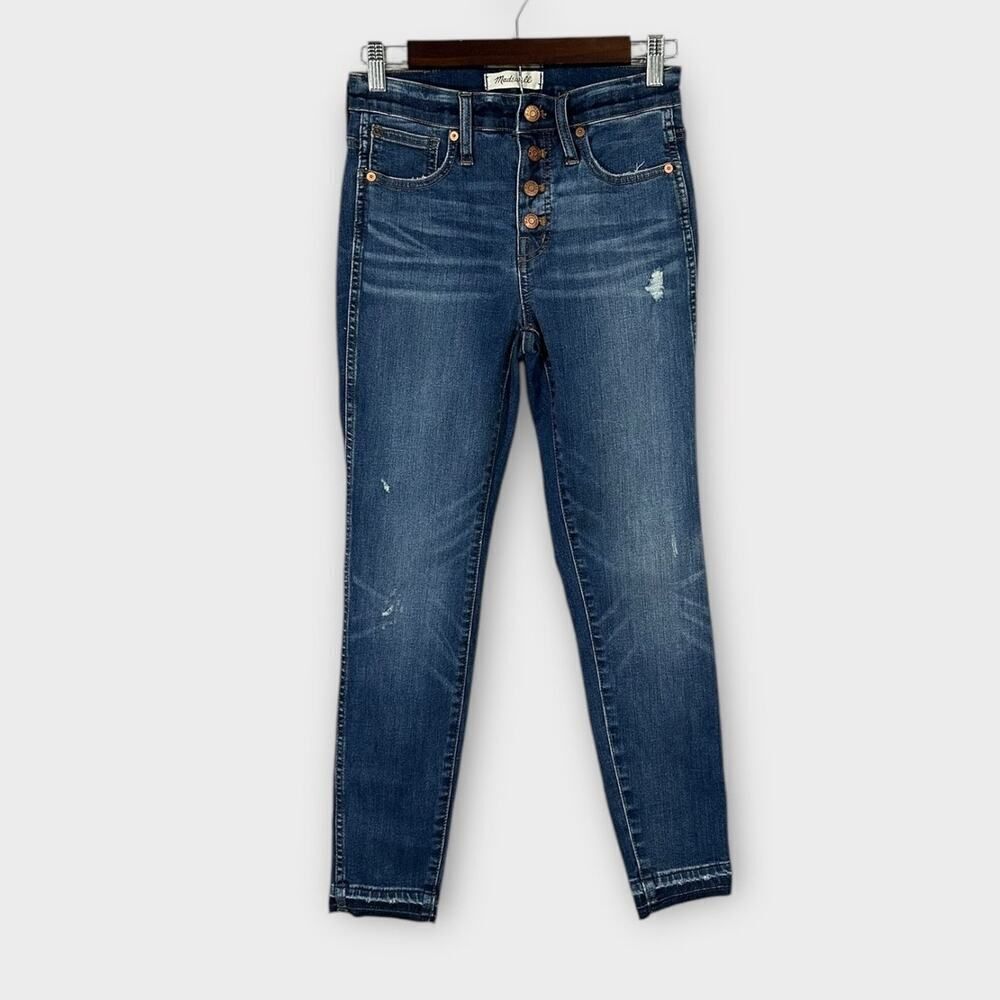 Madewell Skinny Jeans 26 Blue Denim  High Rise Cropped Cotton Distressed Raw Hem